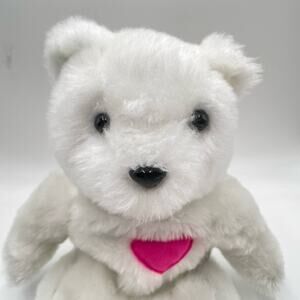 Limited Too White Plush Floppy Polar Bear w Hot Pink Heart Stuffed Animal